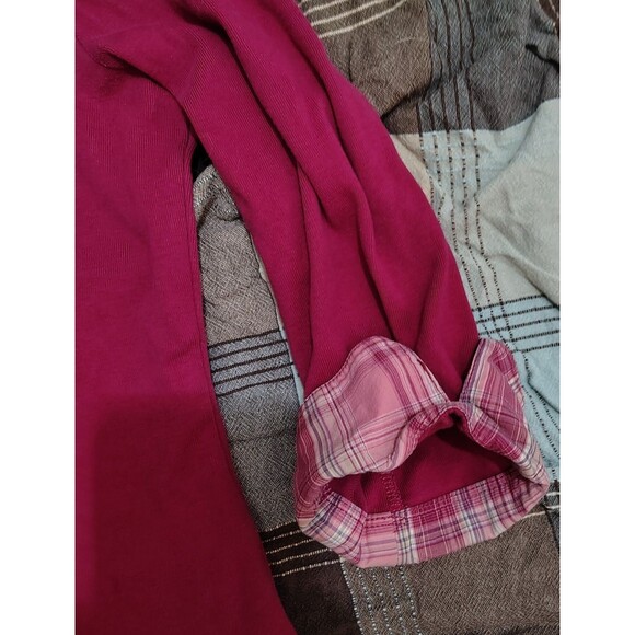 Christopher Banks Blouse Sz M Womens Top Pink Knit Plaid Collar/Cuff Zip - Picture 5 of 8